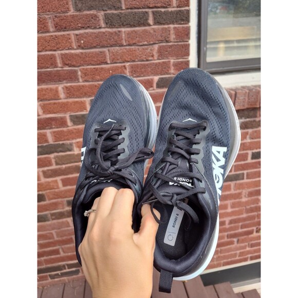 Hoka One One Bondi 8 Wide Sneakers Shoes Womens 10 D Black White 1127954 BWHT - Picture 5 of 8